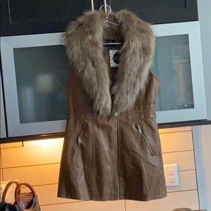 Faux leather faux fur long jacket/vest NEW
